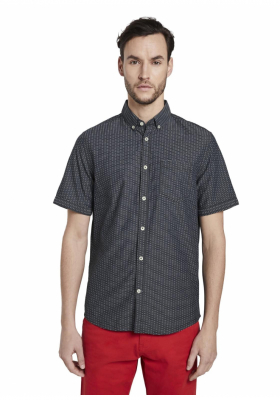 TOM TAILOR 7787, Sötétkék Geometriai Mintás Rövidujjú Ing