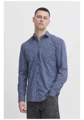 BLEND Aaron 8101, Kék Virágmintás Hosszú Ujjú Ing