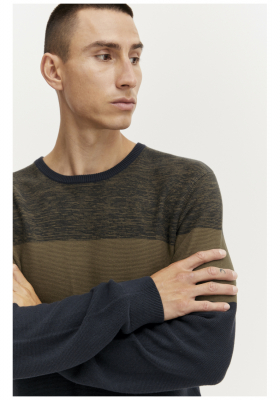 BLEND Colourblocked 4636, Zöld Kötött Pulóver