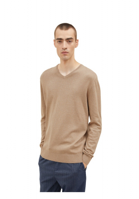 TOM TAILOR 2820, Barna Kötött V-Nyakú Pulóver