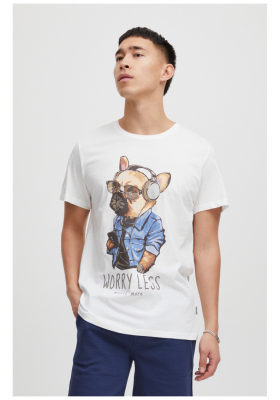 BLEND 6217 Fehér, Nyomtatott Rövid Ujjú Póló