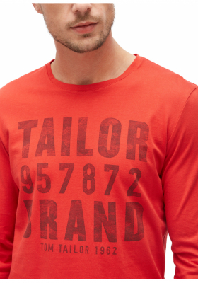 TOM TAILOR Print Tee 8936, Piros Hosszú Ujjú Póló