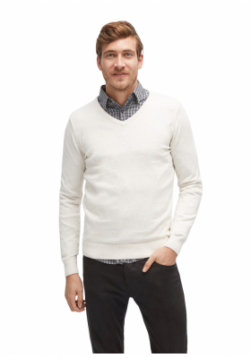 TOM TAILOR Basic V-Neck 2881, Fehér Kötött Pulóver