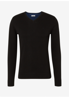 TOM TAILOR Basic V-Neck 2820, Fekete Kötött Pulóver