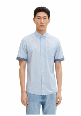 TOM TAILOR Chambray 9811, Kék Rövid Ujjú Ing
