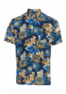 BLEND Hatle 8224, Kék Virágos Rövid Ujjú Ing