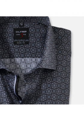 OLYMP Level Five 2071, Fekete Hosszú Ujjú Ing, Body fit, Royal Kent 