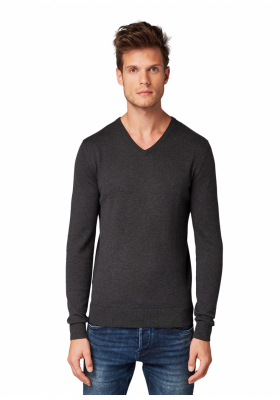 TOM TAILOR Basic V-Neck 2820, Szürke Kötött Pulóver