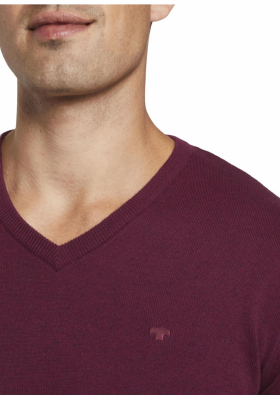 TOM TAILOR Basic V-Neck 2820, Piros Kötött Pulóver