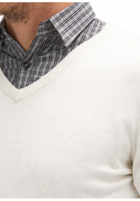 TOM TAILOR Basic V-Neck 2881, Fehér Kötött Pulóver