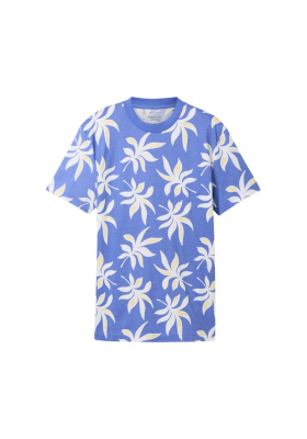 TOM TAILOR DENIM 2040, Kék Levélmintás Rövid Ujjú Póló