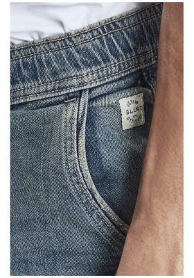 BLEND Twister w. Leather Details 0806, Középkék Farmer Rövidnadrág