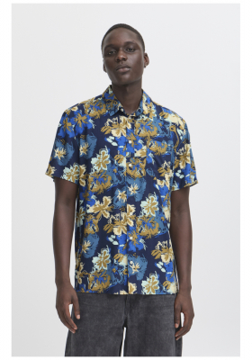 BLEND Hatle 8224, Kék Virágos Rövid Ujjú Ing