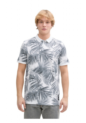 TOM TAILOR DENIM 5599, Fehér Levélmintás Ingpóló