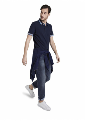 TOM TAILOR Polo w. Wording Tipping 0042, Kék Rövid Ujjú Ingpóló