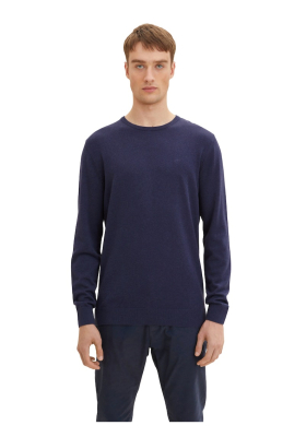TOM TAILOR Basic O-Neck 7661, Sötétékék Kötött Pulóver