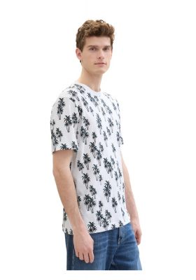 TOM TAILOR 0997, Fehér Pálmafás Rövid Ujjú Póló