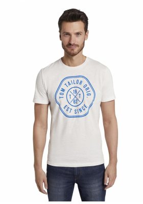 TOM TAILOR Basic T-Shirt w. Print 6155, Törtfehér Rövid Ujjú Póló