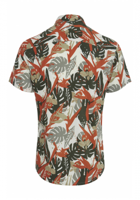 BLEND Happy Leaves 1828, Bézs Rövid Ujjú Ing, Slim fit