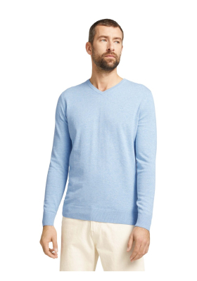 TOM TAILOR Basic V-Neck 7300, Kék Melanzs Kötött Pulóver