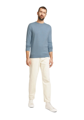 TOM TAILOR Basic O-Neck 7299, Kék Melanzs Kötött Pulóver