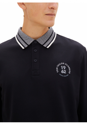 TOM TAILOR 9565, Fekete Hosszú Ujjú Ingpóló