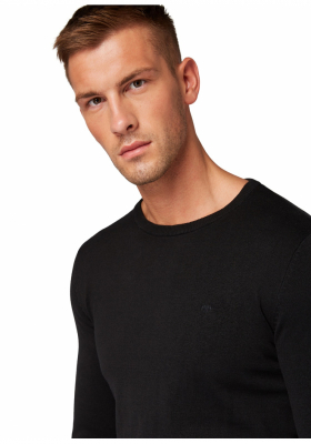 TOM TAILOR Basic O-Neck 2819, Fekete Kötött Pulóver