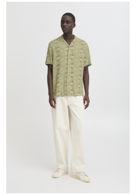 BLEND Ascot 8227, Olajzöld Mintás Rövid Ujjú Ing