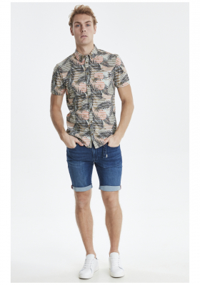 BLEND 0200, Zöld Rövid Ujjú Ing, Slim fit 