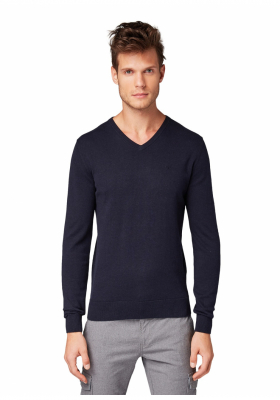 TOM TAILOR Basic V-Neck 2820, Kék Kötött Pulóver