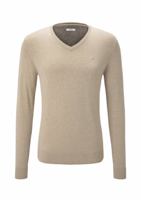 TOM TAILOR Basic V-Neck 2820, Bézs Kötött Pulóver