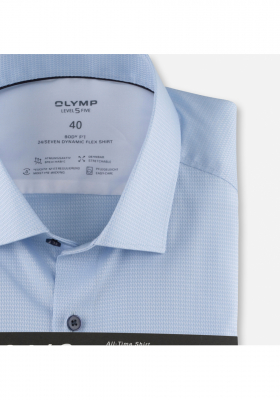 OLYMP Level Five 24/Seven 2058, Kék Hosszú Ujjú Ing, Body fit, Modern Kent 