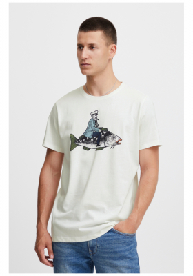 BLEND 6805, Fehér, Nyomtatott Tengerészes Rövid Ujjú Póló