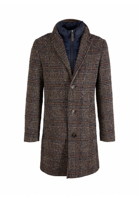 TOM TAILOR 2505, Barna Kockás Szövetkabát,Kivehető Béléssel 