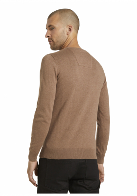 TOM TAILOR Basic V-Neck 2820, Barna Kötött Pulóver