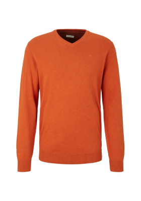TOM TAILOR 7665, Narancssárga, Kötött V-Nyakú Pulóver
