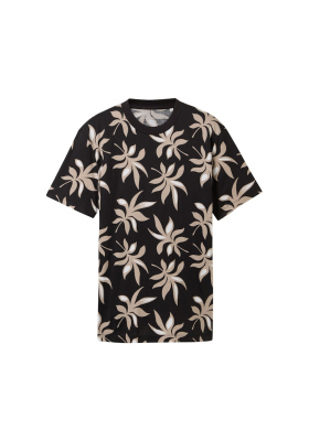 TOM TAILOR DENIM 2040, Fekete Levélmintás Rövid Ujjú Póló