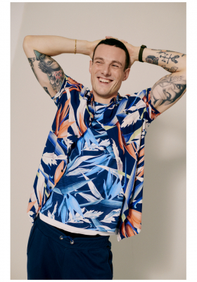 BLEND Blomst 1829, Kék Rövid Ujjú Ing, Slim fit