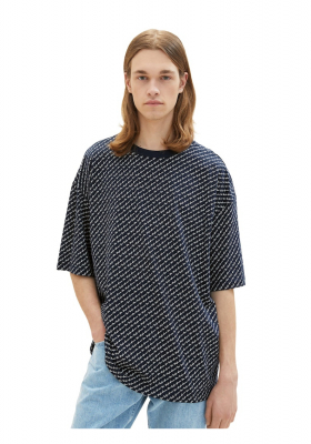 TOM TAILOR DENIM 6862, Kék, Mintás Rövid Ujjú Póló