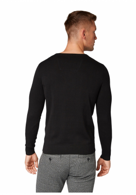 TOM TAILOR Basic O-Neck 2819, Fekete Kötött Pulóver