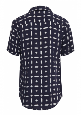 CASUAL FRIDAY Anton Cuba 3319, Sötétkék Geometriai Mintás Rövid Ujjú Ing