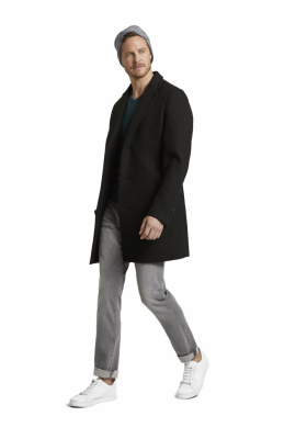 TOM TAILOR Wool 0691, Fekete Szövetkabát