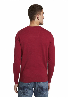 TOM TAILOR Basic O-Neck 2819, Piros Kötött Pulóver