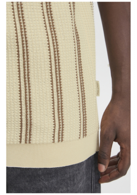 BLEND Amos 8365, Bézs Kötött Rövid Ujjú Pulóver