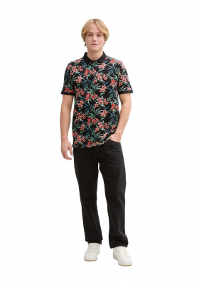 TOM TAILOR DENIM 5599, Fekete Virágos Mintás Ingpóló