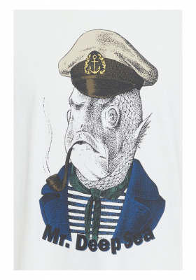 BLEND 7297, Fehér Rövid Ujjú Póló Sailor Fish