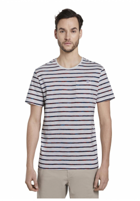 TOM TAILOR Space Dye Striped 8127, Piros-Fehér Csíkos Rövid Ujjú Póló