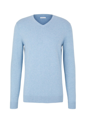 TOM TAILOR Basic V-Neck 7300, Kék Melanzs Kötött Pulóver