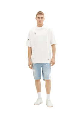 TOM TAILOR DENIM 6483, Fehér Oversize Rövid Ujjú Póló