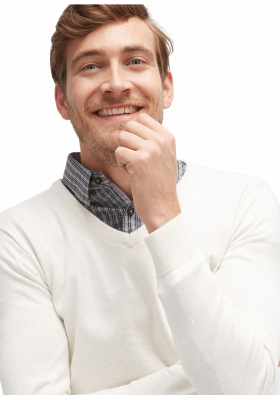 TOM TAILOR Basic V-Neck 2881, Fehér Kötött Pulóver